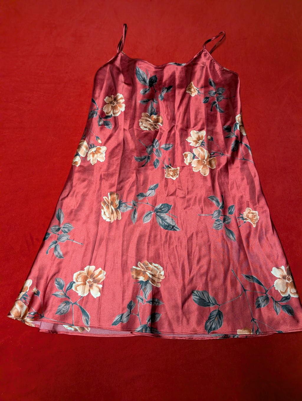 Secret Treasures Red Roses Satin Slip Chemise & Robe Set size XL