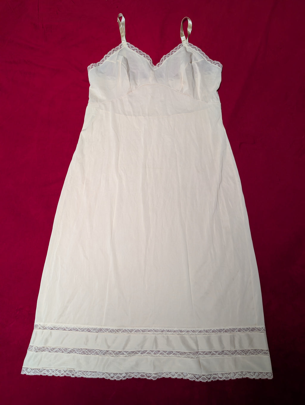 Vintage Nylon Cream Off-White Midi Slip Chemise Dress size Large