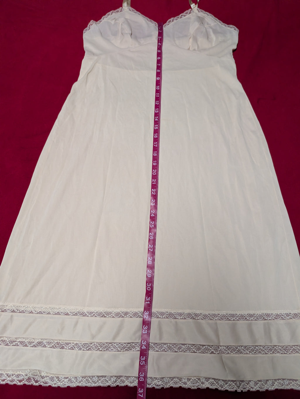 Vintage Nylon Cream Off-White Midi Slip Chemise Dress size Large