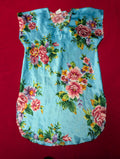 Secret Treasures Aqua Blue Floral Short Sleeved Satin Slip Chemise Dress size Large