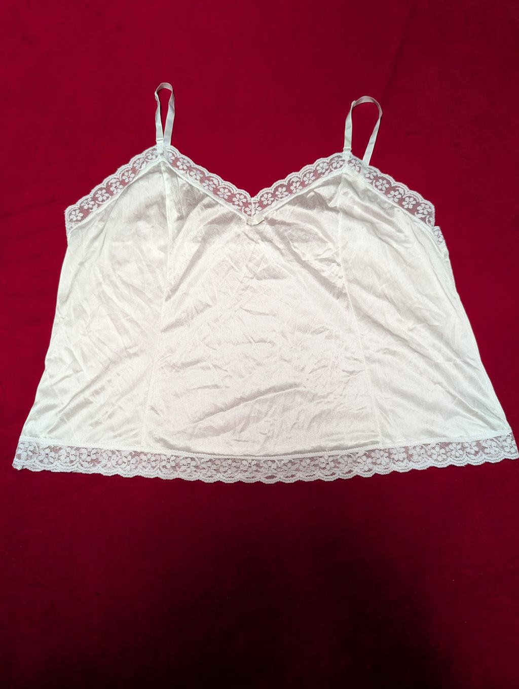 Vintage Nylon Lace Trim White Babydoll Camisole Top size XL