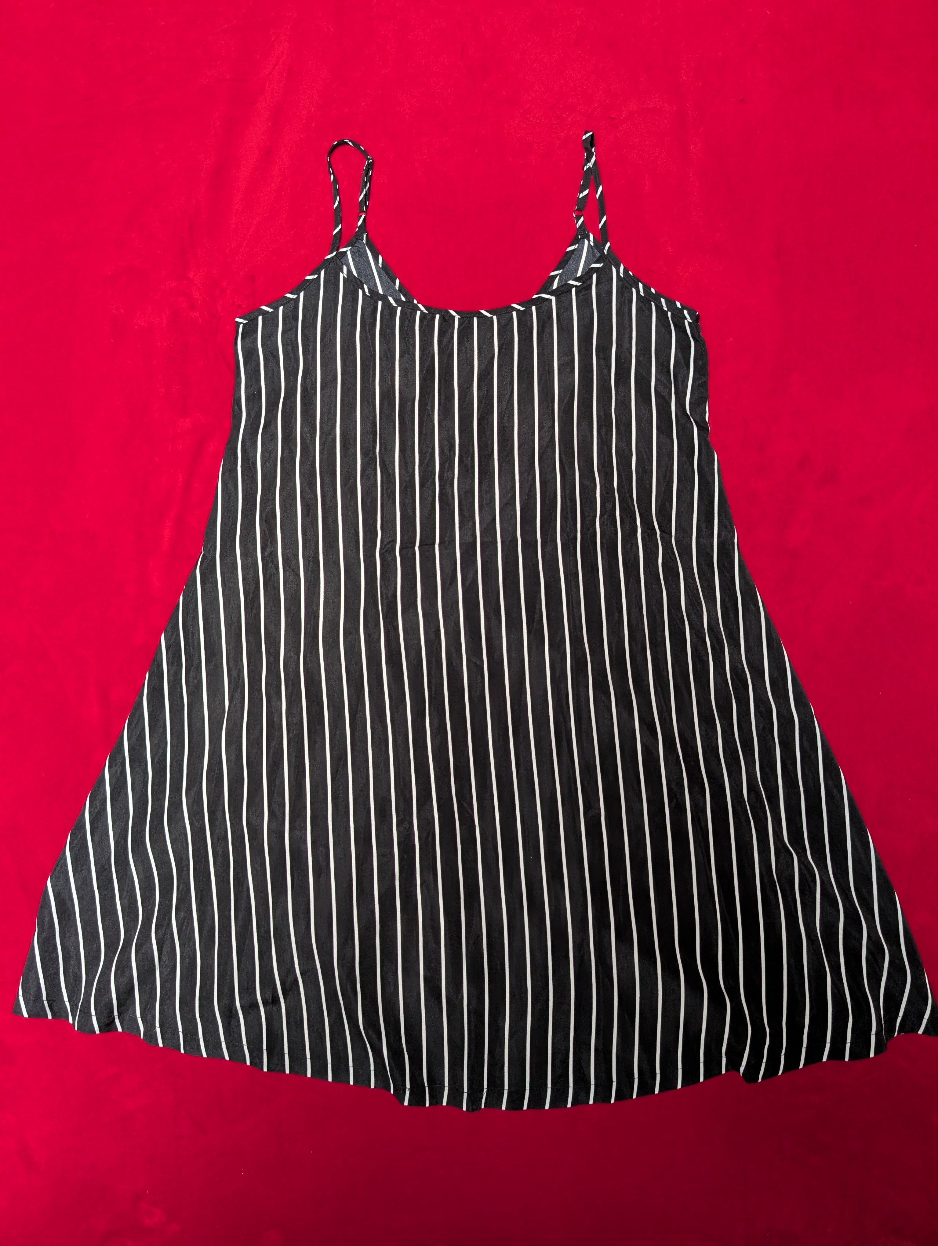 Vertical Stripe Black and White Mini Slip Dress in Size Medium