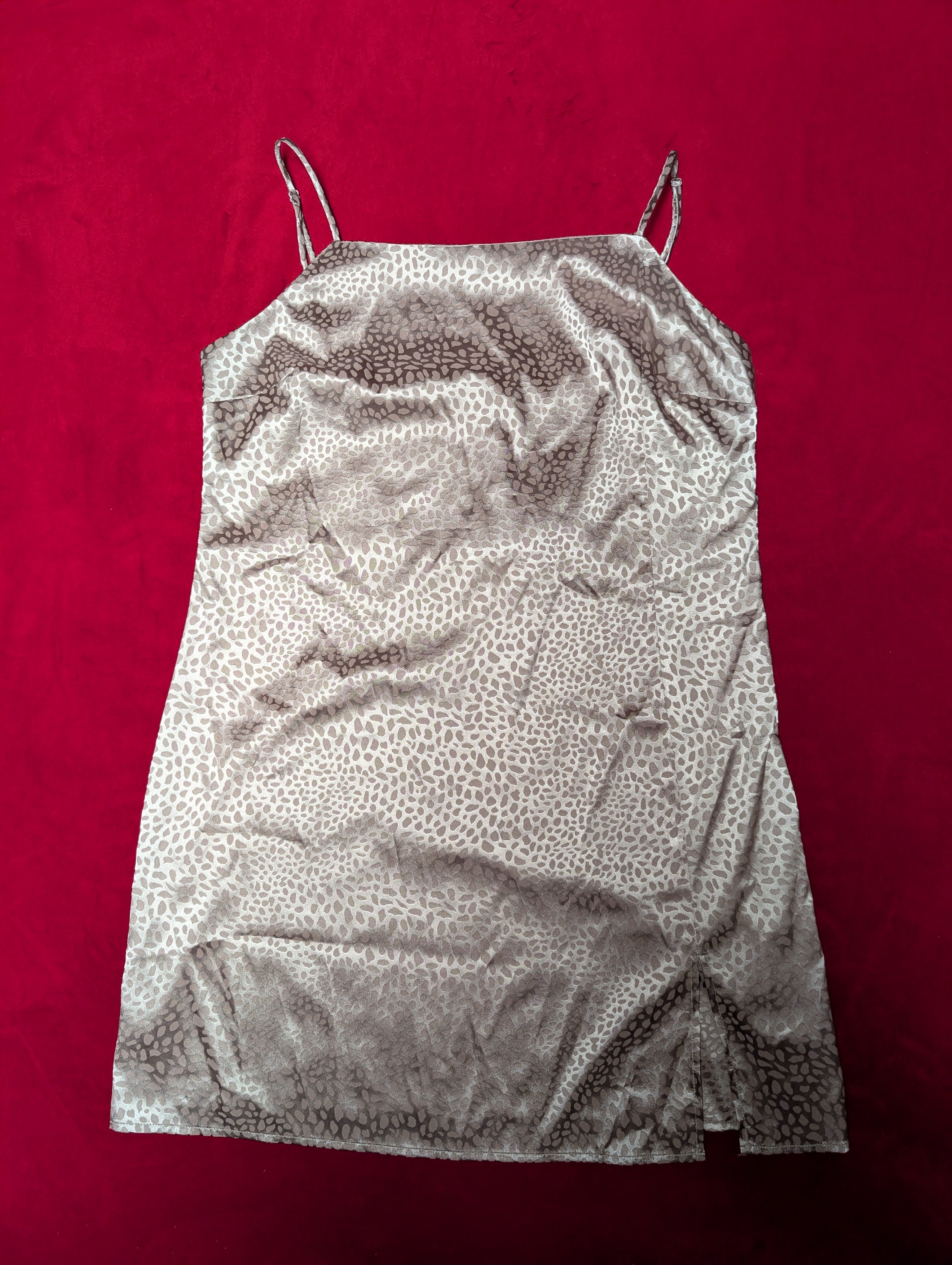 Sophie Rue Pink Silver Leopard Print Mini Slip Dress in Large